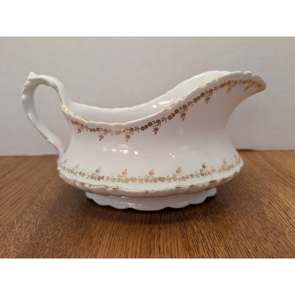 Antique Homer Laughlin Hudson Gold Floral Rim Gravy Boat 1900-1920's